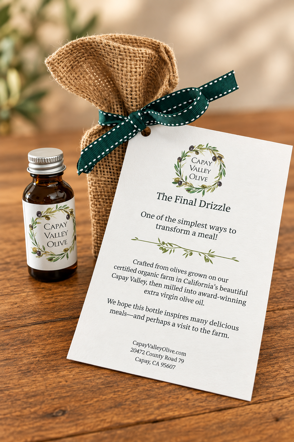 Bottle, gift bag and card together