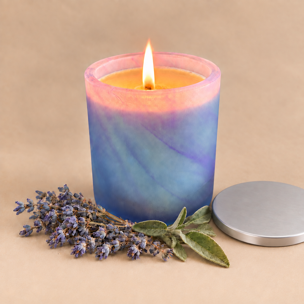 Swirl candle with a more proportionate silver lid
